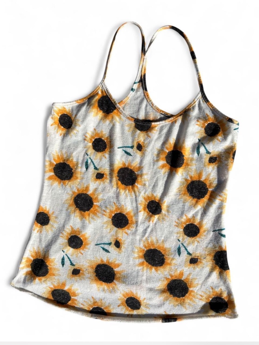 Y2K knit spaghetti strap tank top camisole sunflower print Urban Outfitters XS